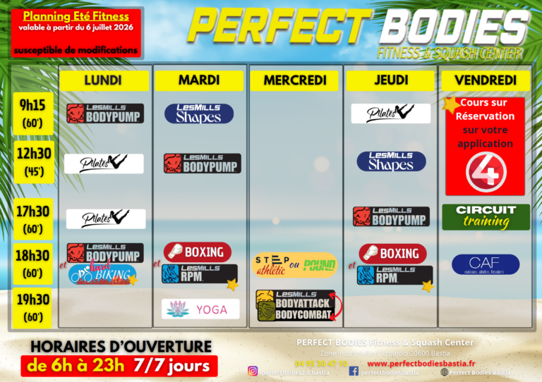 Planning Perfect Bodies Été 2026